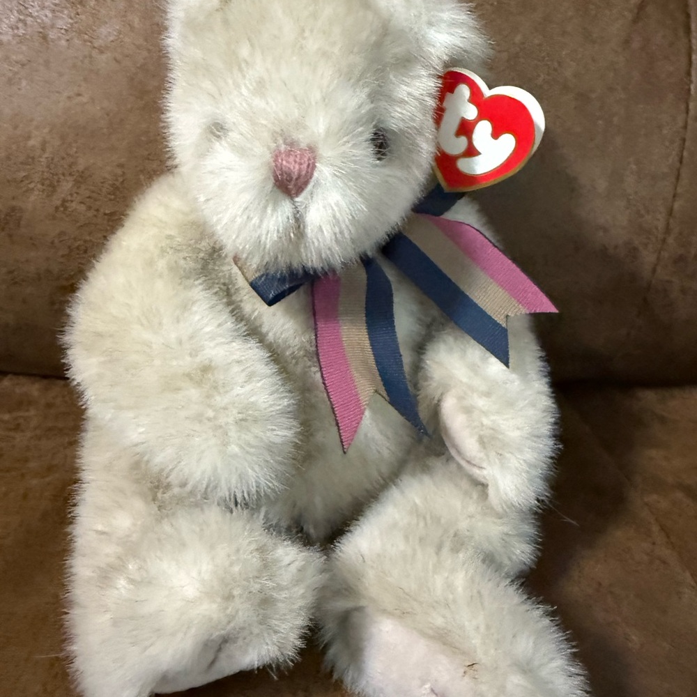 Vintage Ty Beanie Babies 1995 Baby Spice Typo = Byby Spice Teddy Bear Stripe Bow
